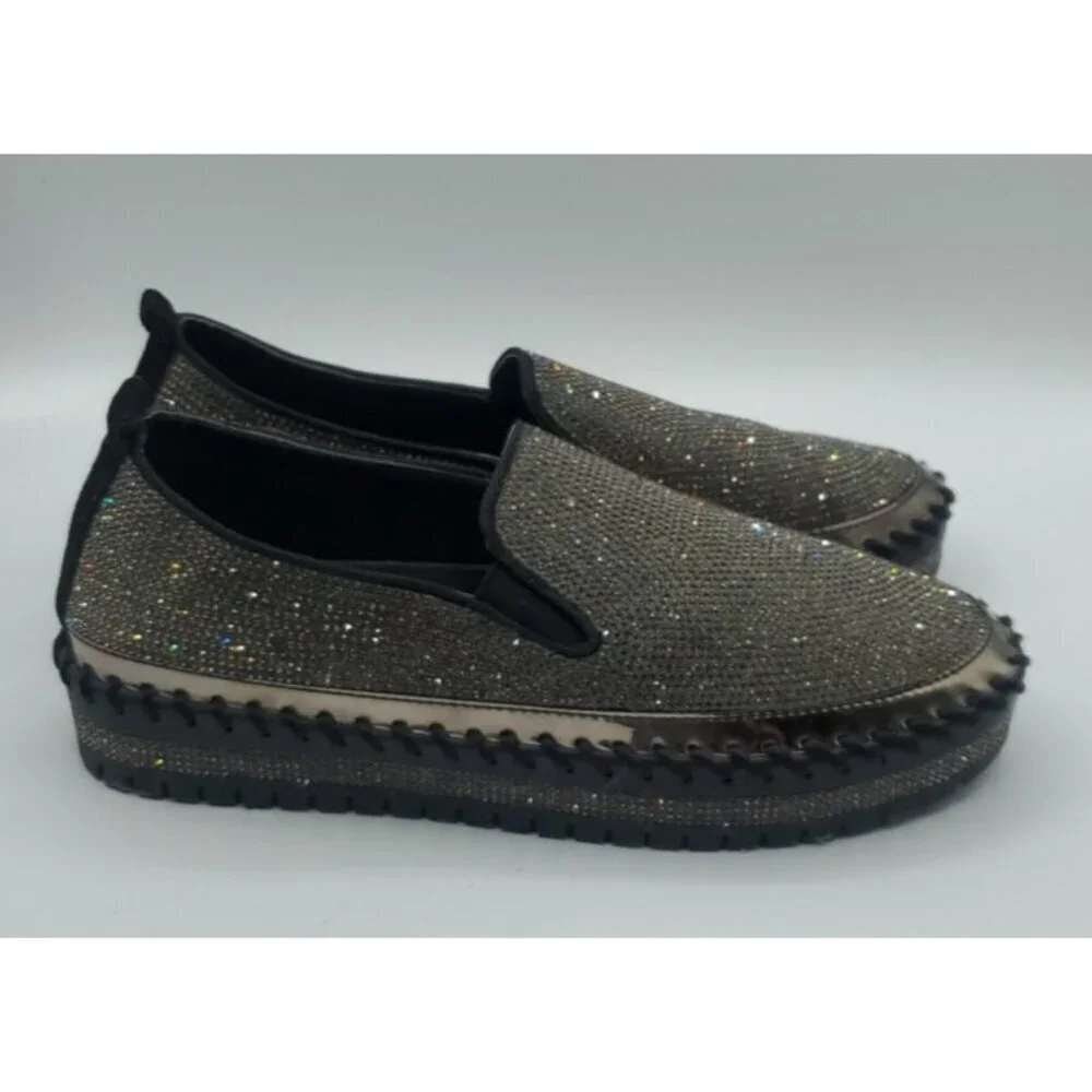 MUGUAN COMPANY 1997 Black Silver Jeweled Slip On Flats Size 250 = 8,5 US